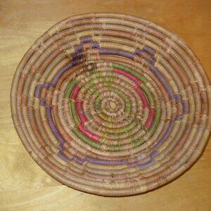 Vintage Round Hand Woven Coil Fruit Gathering Basket From Mexico or Africa